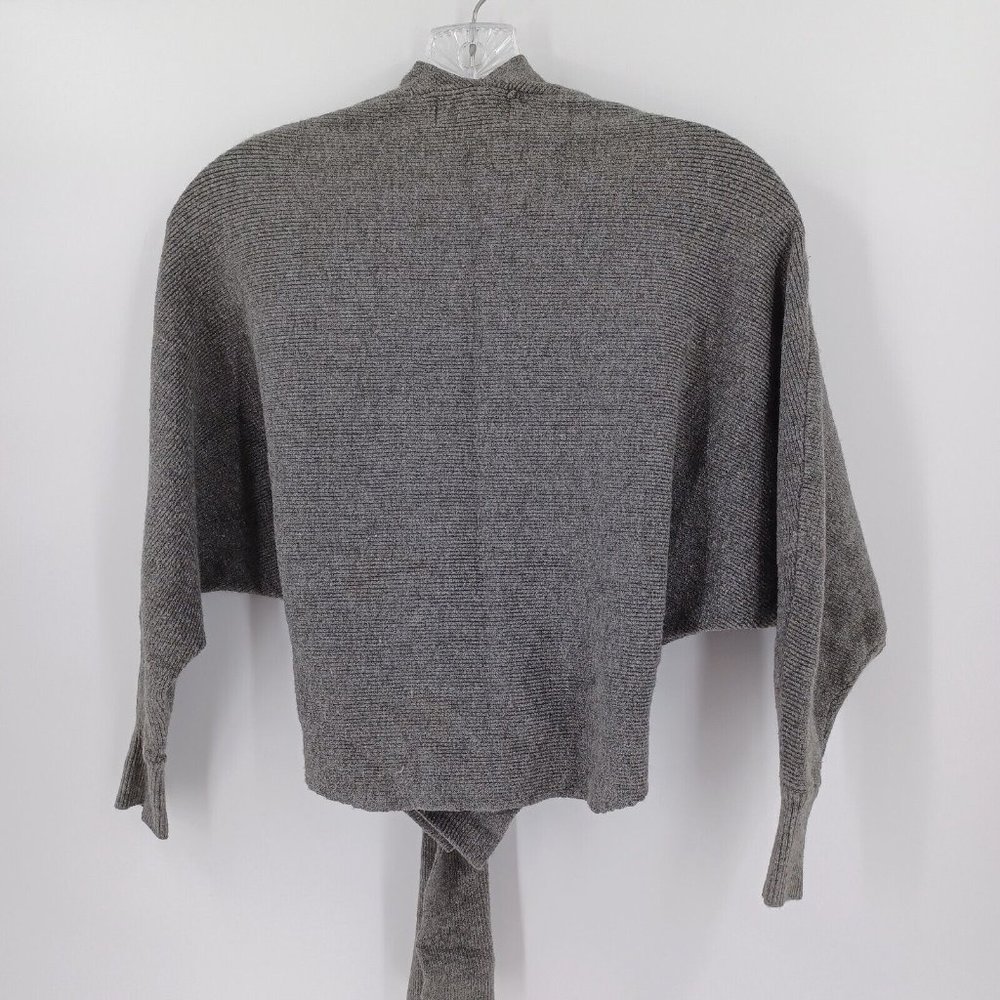 SEEK THE LABEL Sz XS Gray Ribbed Tie Front Half Sleeve Cardigan Fall Cozy Modern - Picture 8 of 15